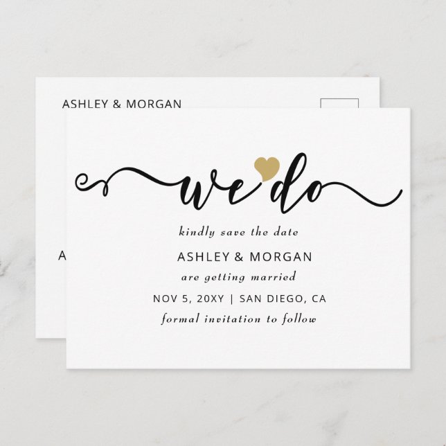Elegant Script Gold Heart We Do Save the Date Announcement Postcard (Front/Back)