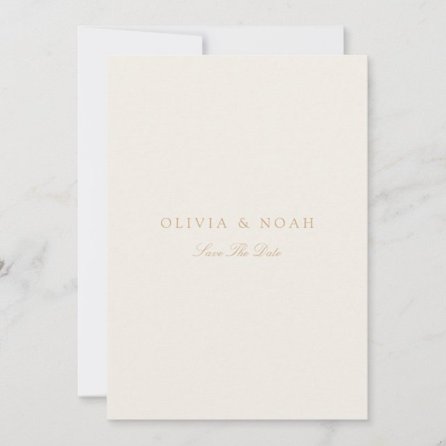 Elegant Script Gold & Ivory Save The Date Card (Front)