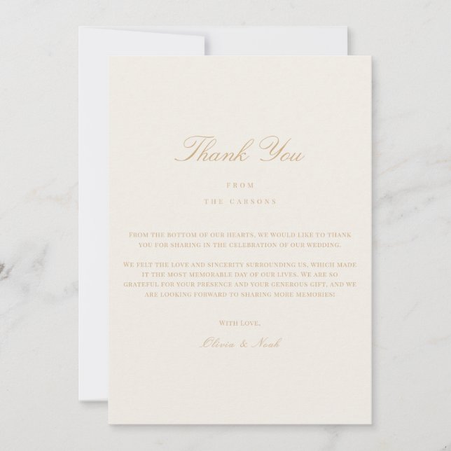 Elegant Script Gold & Ivory Thank you Card (Front)