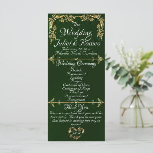 Elegant Script & Gold Leaves - Emerald Wedding Program
