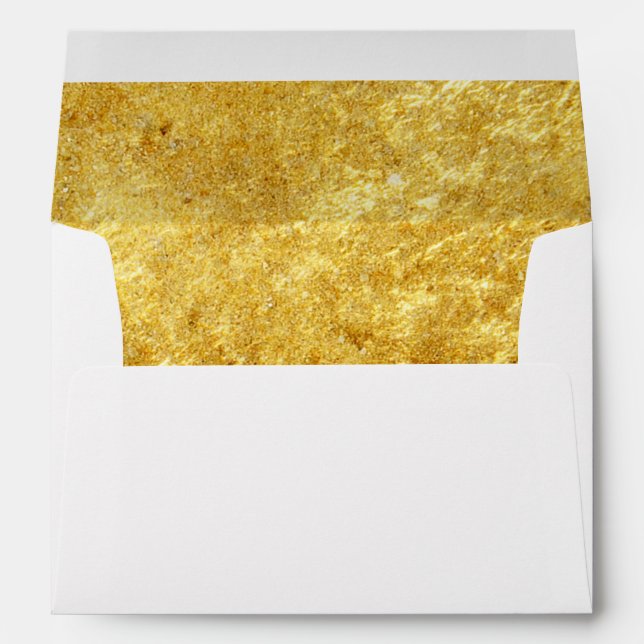 Elegant Script Gold Lined Wedding Return Address Envelope (Back (Bottom))