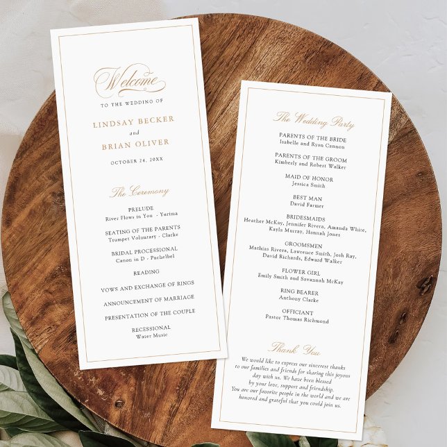 Elegant Script Gold Modern Calligraphy Wedding Program (Creator Uploaded)