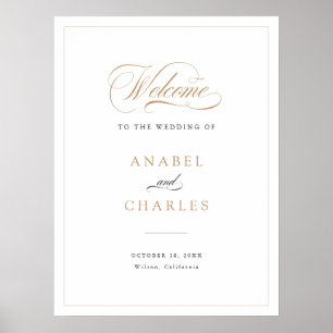 Elegant Script Gold Modern Wedding Welcome Sign