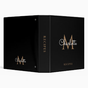 Elegant Script Gold Monogram Black Recipe Binder
