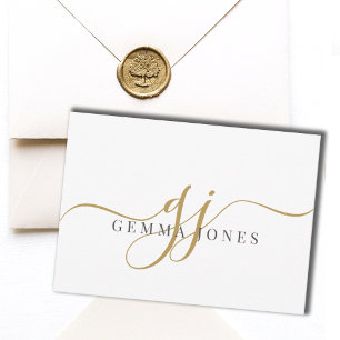 Elegant Script Gold Monogram Initials Name Card