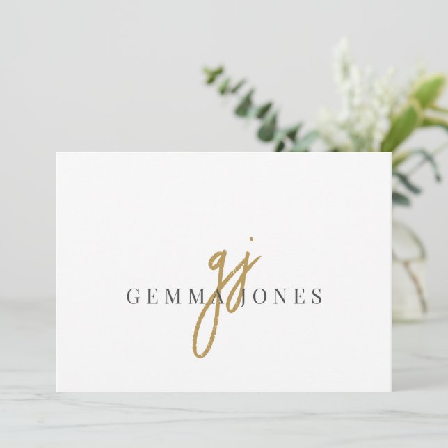 Elegant Script Gold Monogram Initials Name  Card (Standing Front)