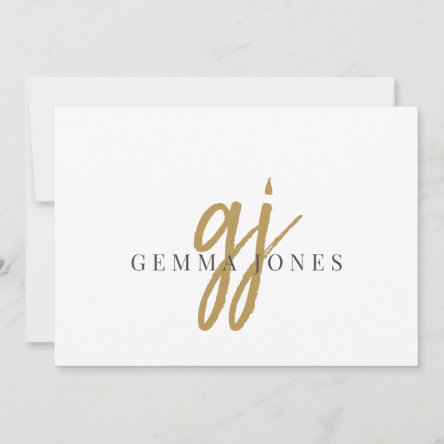 Elegant Script Gold Monogram Initials Name  Card (Front)