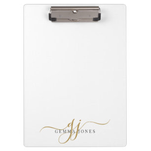 Elegant Script Gold Monogram Initials Name Clipboard