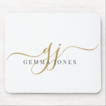 Elegant Script Gold Monogram Initials Name Mouse Pad<br><div class="desc">A personalized gold script monogram mouse pad featuring a flowing signature style initial with a clean name layout. The simple monogram design keeps the look polished while adding a personal touch to a desk or workspace. A nice choice for home offices, studios, or everyday computer use, and a thoughtful personalized...</div>