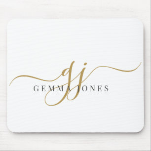 Elegant Script Gold Monogram Initials Name Mouse Pad