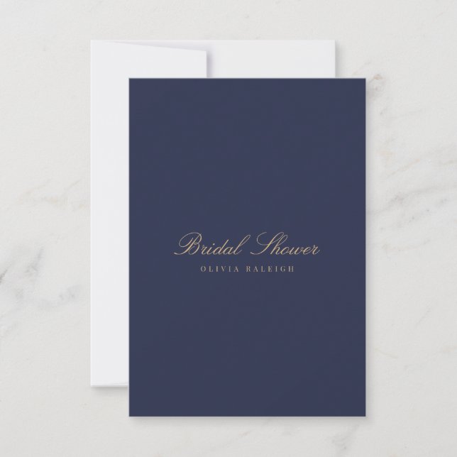 Elegant Script Gold Navy Bridal Shower Invitation (Front)