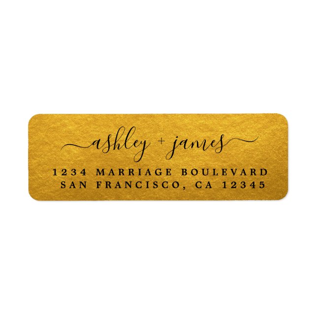 Elegant Script Gold Wedding Return Address (Front)