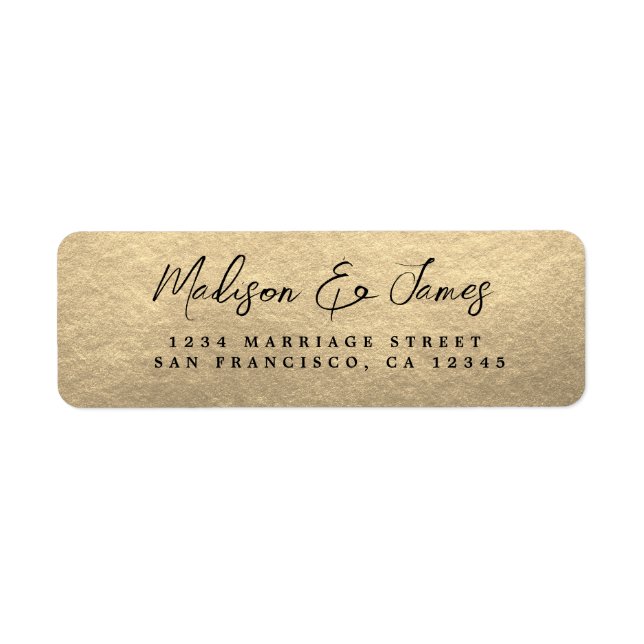 Elegant Script Gold Wedding Return Address (Front)