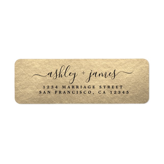 Elegant Script Gold Wedding Return Address (Front)