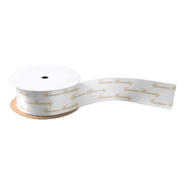 Elegant Script Gold White Personalized Name  Satin Ribbon (Spool)