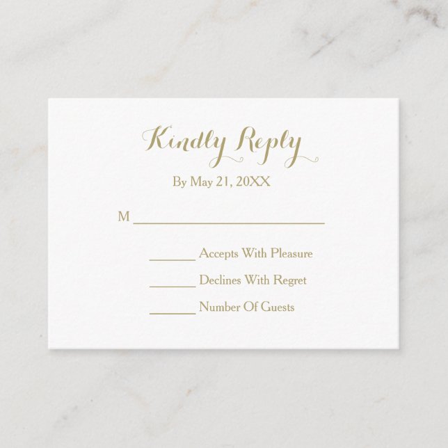 Elegant Script Gold White RSVP Card (Front)