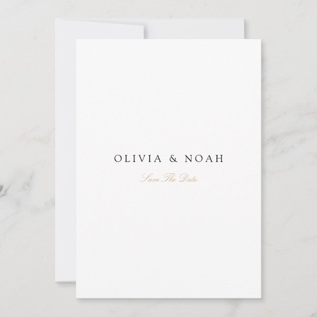Elegant Script Gold & White Save The Date Card  (Front)