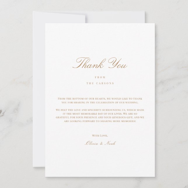 Elegant Script Gold & White Thank you Card (Front)