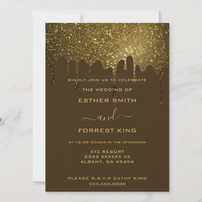 Elegant Script Golden Glitter Sparkle Wedding Invitation (Front)