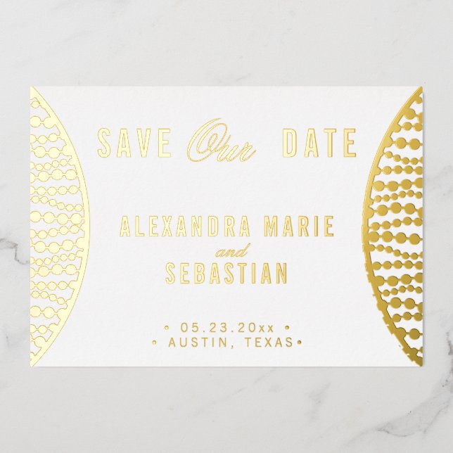 Elegant Script Golden Pearls Save the Date Gold (Front)