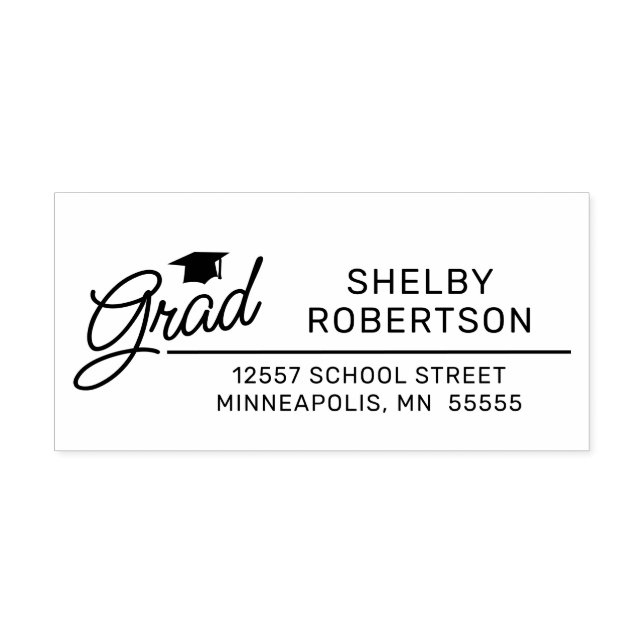 Elegant Script Grad Graduate Return Address Rubber Stamp (Imprint)
