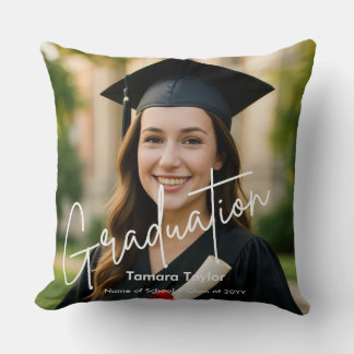 Elegant Script Graduate 2 Photograph Keepsake Thro Throw Pillow