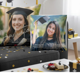 Elegant Script Graduate 2 Photograph Keepsake Thro Throw Pillow