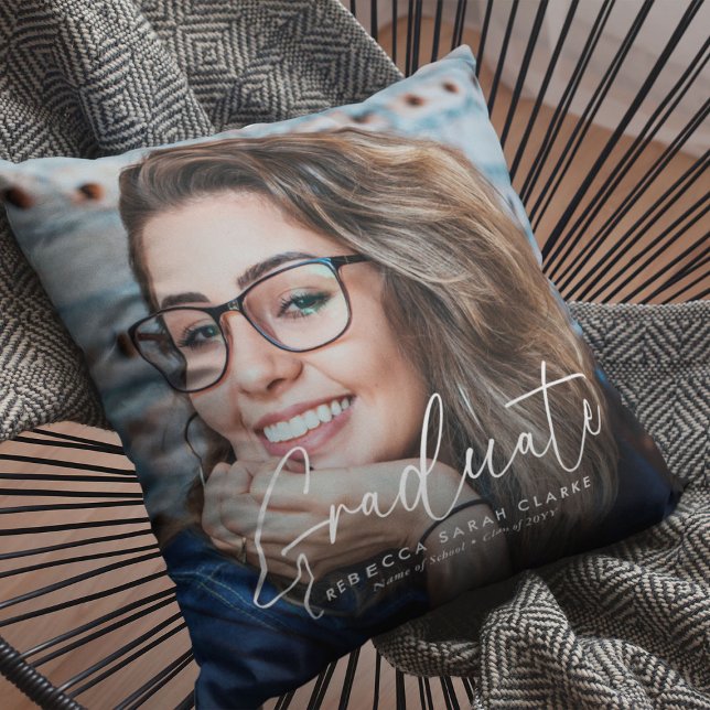 Elegant Script Graduate 2 Photograph Keepsake  Throw Pillow (Creator Uploaded)