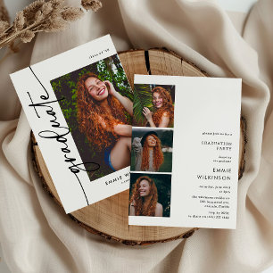 Elegant Script Graduate 4 Photo Collage Graduation Invitation