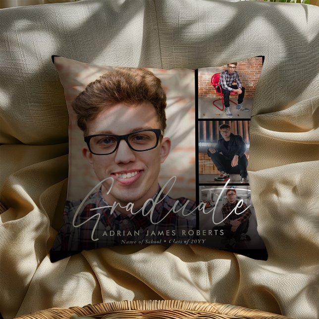 Elegant Script Graduate 5 Photograph Keepsake Throw Pillow (Creator Uploaded)