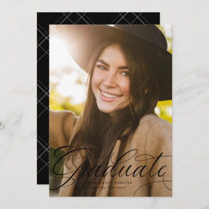 Elegant script graduate black vertical graduation announcement