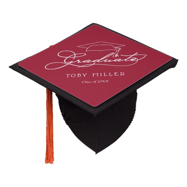 Elegant Script Graduate Class of Crimson Graduation Cap Topper (Angled)