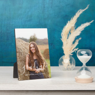 Elegant Script "Graduate" Custom Photo Plaque