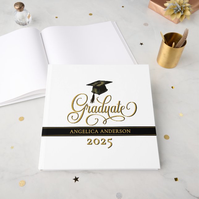 Elegant Script Graduate Guest Book (Front Open)