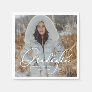 Elegant Script Graduate Photo and Name Napkin