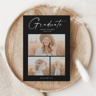 Elegant Script Graduate Photo Collage Graduation Magnetic Invitation
