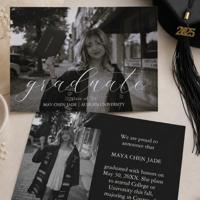 Elegant Script Graduation Announcement Card (Creator Uploaded)