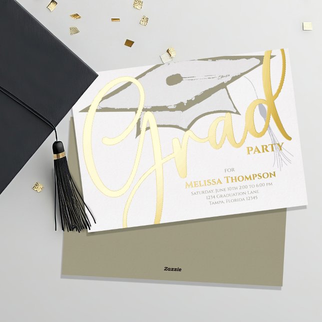 Elegant Script Graduation Announcement Template (Graduation gold foil announcement invitation. )