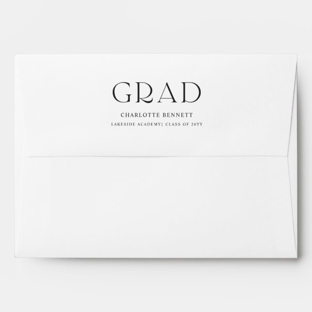 Elegant Script Graduation Black and White Envelope (Back (Top Flap))