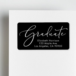 Elegant Script Graduation Black Return Address Label