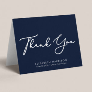Elegant Script Graduation Blue Thank You Card