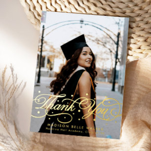 Elegant Script Graduation Photo Thank You Card