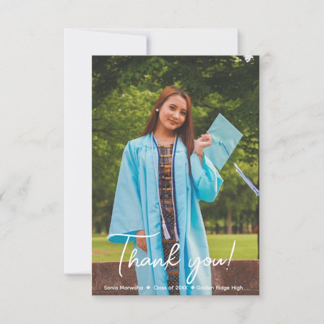 Elegant Script Graduation Thank You Card - Photo (Front)
