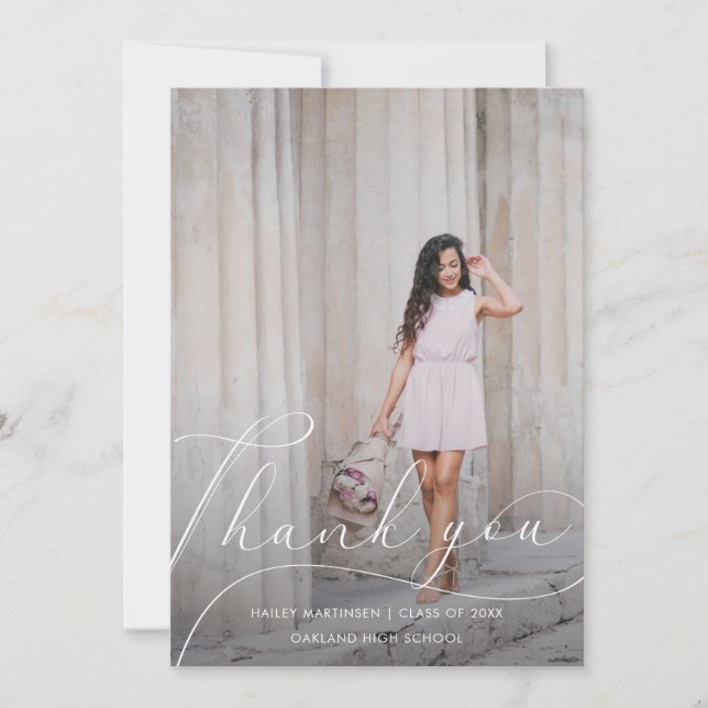 Elegant Script Graduation Thank You Photo Card (Front)