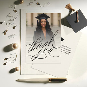 Elegant Script Graduation Thank You Photo Card