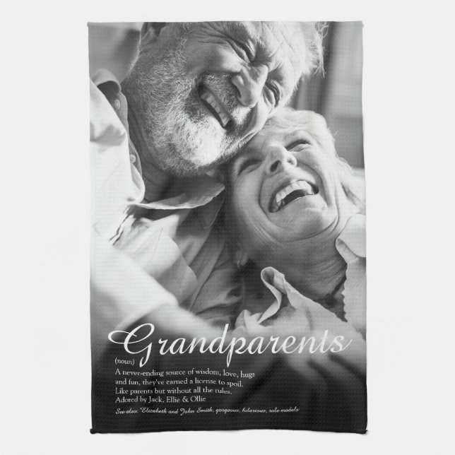 Elegant Script Grandparents Fun Definition Photo Kitchen Towel (Vertical)