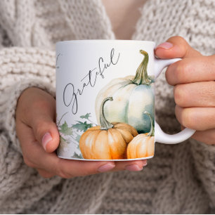 Elegant Script Grateful Rustic Pumpkin Mug