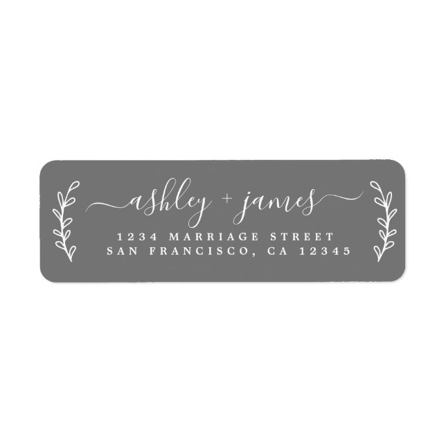 Elegant Script Gray Wedding Return Address (Front)