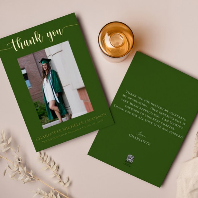 Elegant Script Green Gold Photo Graduation (Creator Uploaded)