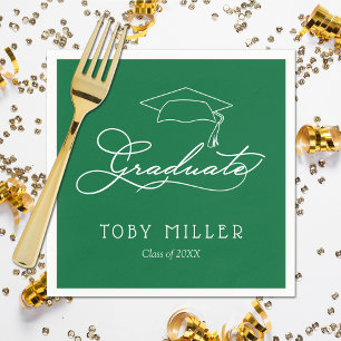 Elegant Script Green Graduation Napkins